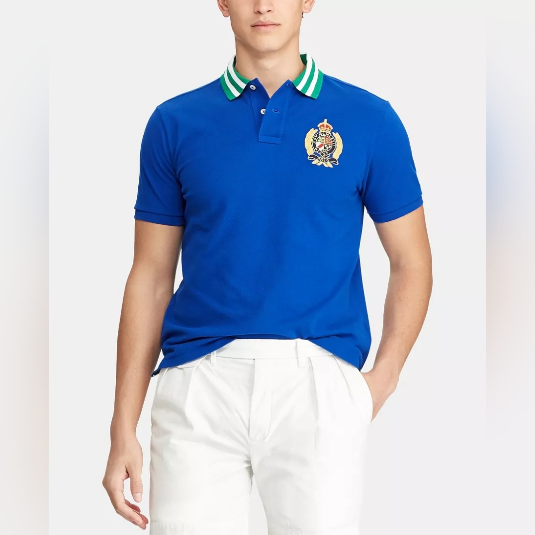 Polo Ralph Lauren Custom Slim Fit Crest Mesh Polo Shirt Blue